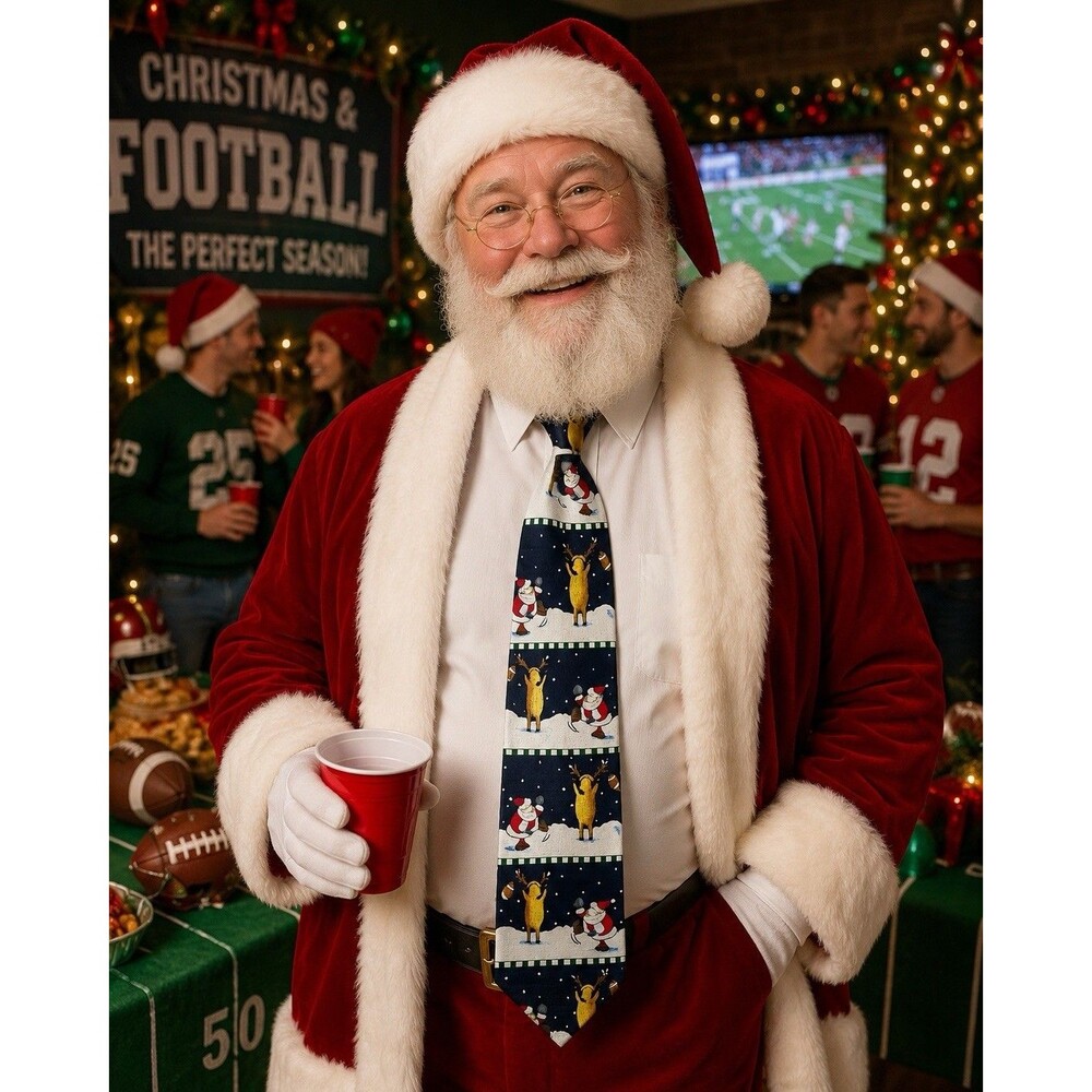 American Greetings Golden Wreath Christmas Santa Reindeer Novelty Tie 2002 NWT